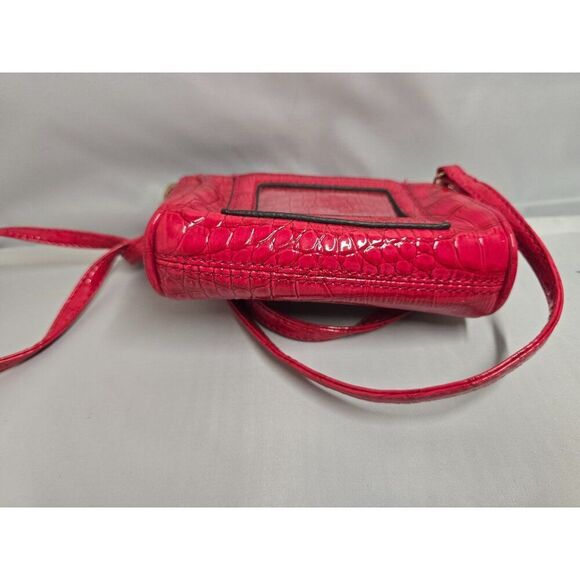 Anne Klein Red Croc-Embossed Leather Crossbody Bag With Gold Hardware - Picture 3 of 8